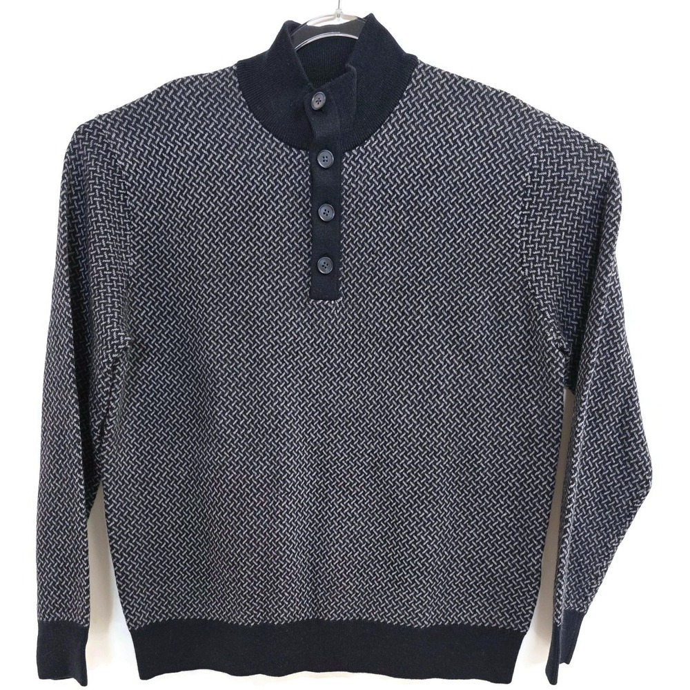 UNTUCKit Sweater Mens Large Navy Sorensen Cross Stitch Merino‎ Wool Pullover